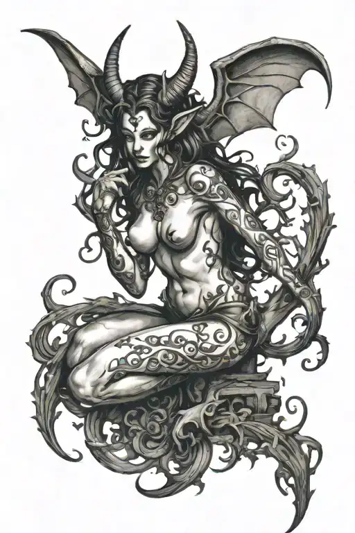 succubus, full body, silohuette tattoo design idea