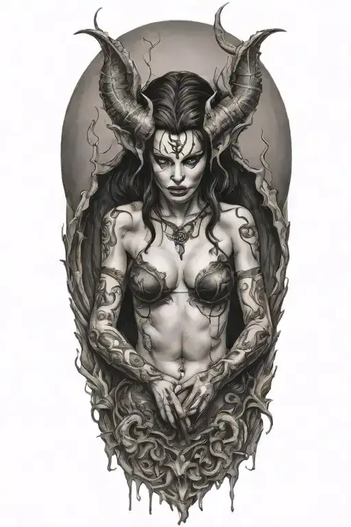 succubus, full body, seductive, tears tattoo design idea