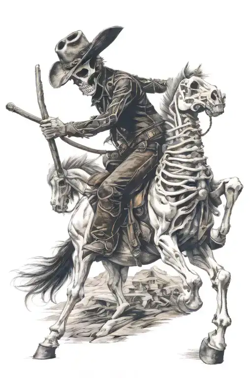 skeleton cowboy, skeleton horse tattoo design idea
