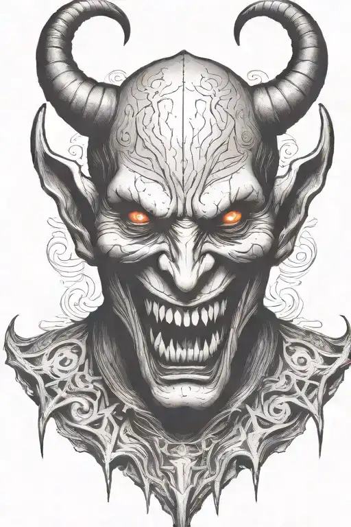 Demon face, evil, smiling tattoo design idea