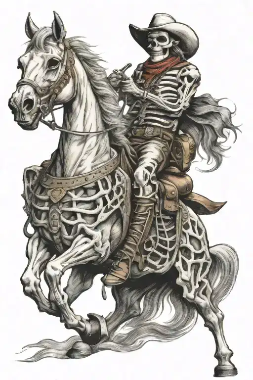 skelton cowboy riding a skeleton horse tattoo design idea