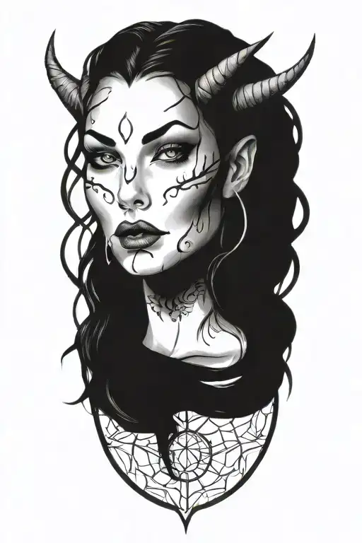 succubus, smoke, thorns, seductive, attractive woman, horns, symetrical  tattoo design idea