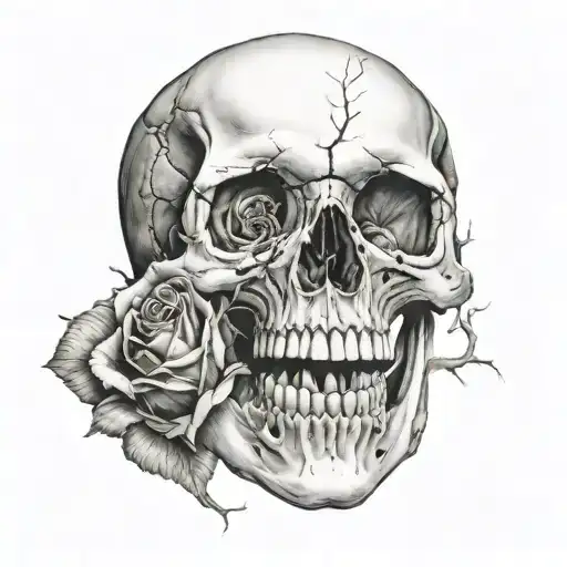 Rose inside skull mouth tattoo design idea