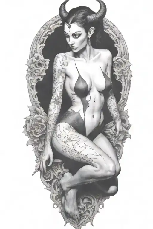 succubus, full body, seductive, tears tattoo design idea