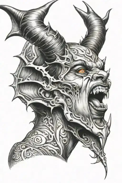 demoness, seductive tongue out,   tattoo design idea