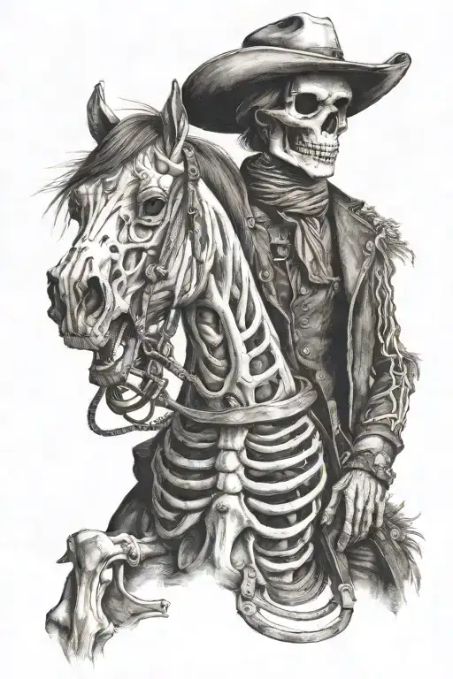 skeleton cowboy, skeleton horse tattoo design idea