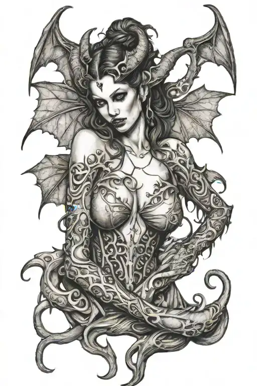 succubus, attractive woman, seductive  tattoo design idea
