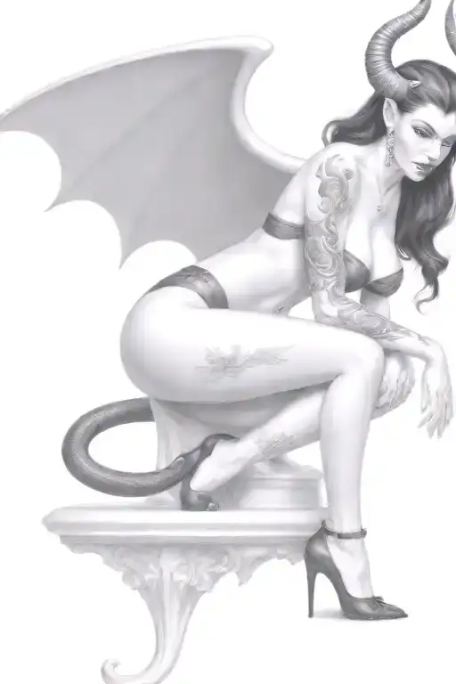 succubus, seductive, full body, attractive woman, sexual position tattoo design idea