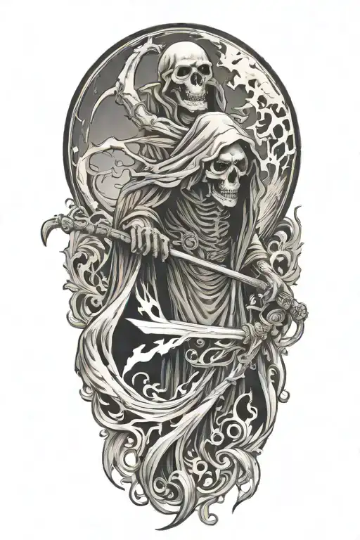 Grim Reaper, smoke, succubus, scythe tattoo design idea