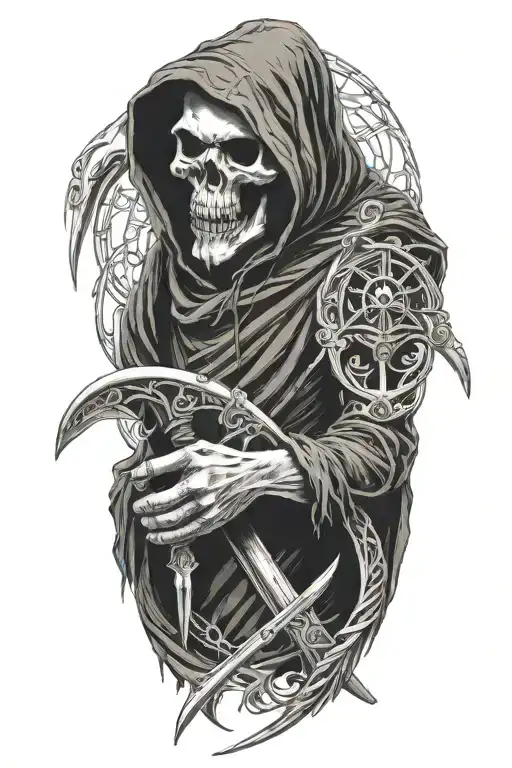 hooded reaper, scythe tattoo design idea