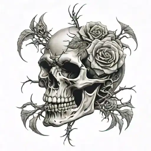 Rose inside skull mouth, open mouth, rose inside, beauty within, thorns  tattoo design idea