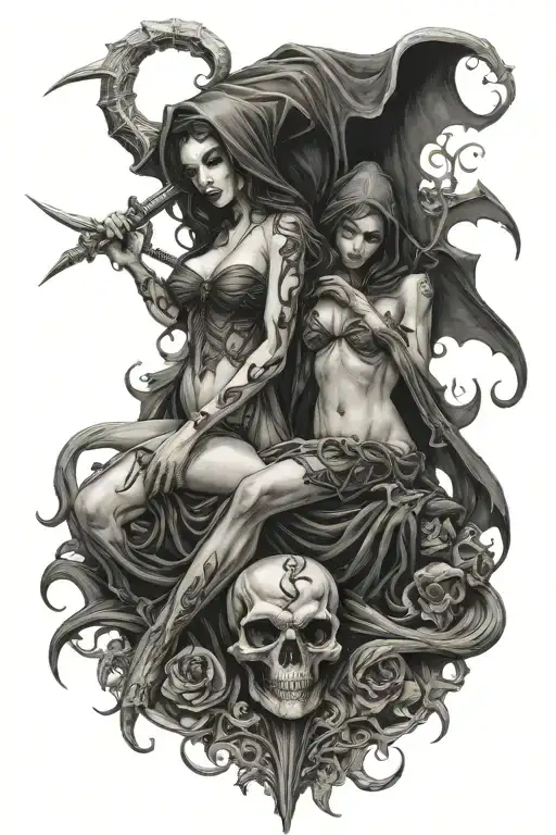 succubus and a grim reaper, seductive  tattoo design idea