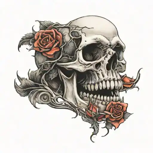 rose inside mouth, skull tattoo design idea