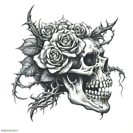 Rose inside skull mouth, open mouth, rose inside, beauty within, thorns  tattoo design idea