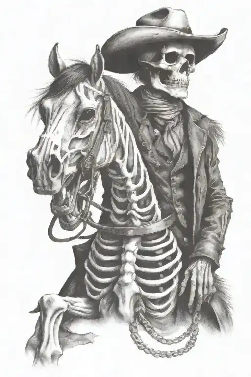 skeleton cowboy, skeleton horse tattoo design idea