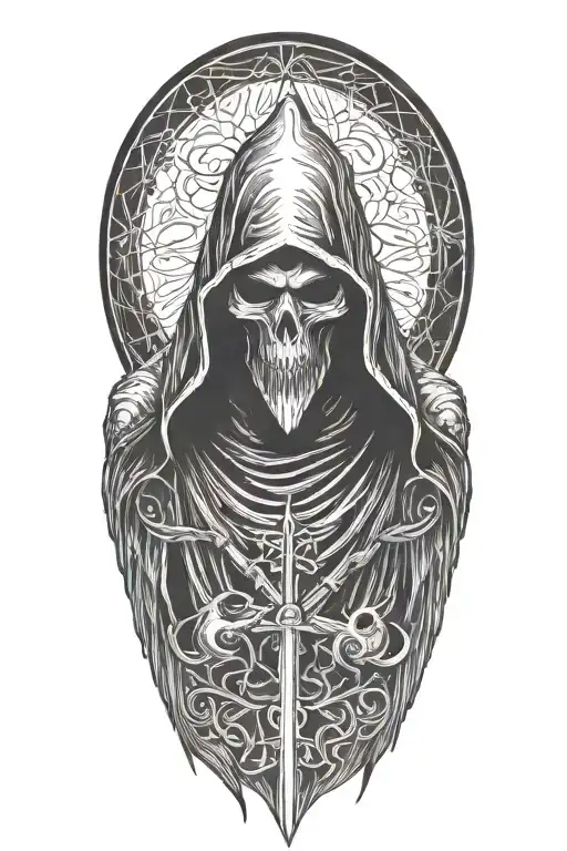 hooded reaper silohuette  tattoo design idea