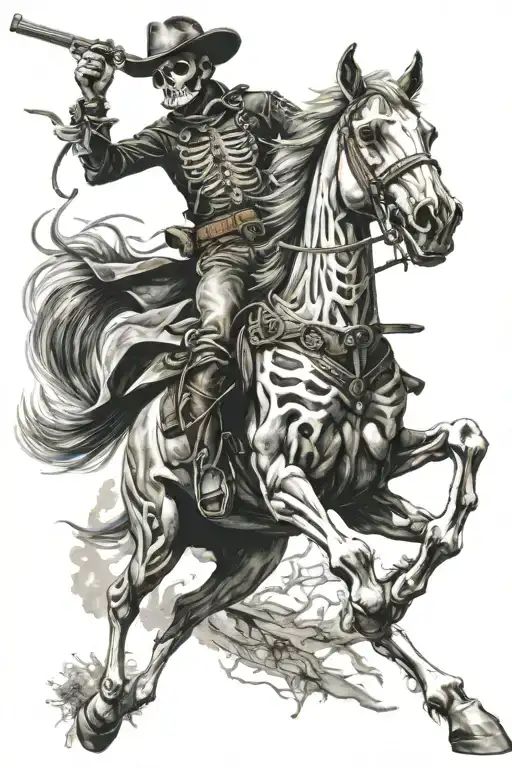 skeleton cowboy, skeleton horse, horse skeleton, running tattoo design idea