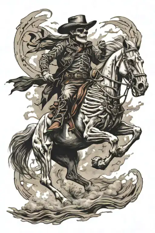 skeleton cowboy, skeleton horse, horse skeleton, running tattoo design idea