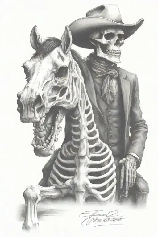 skeleton cowboy, skeleton horse tattoo design idea