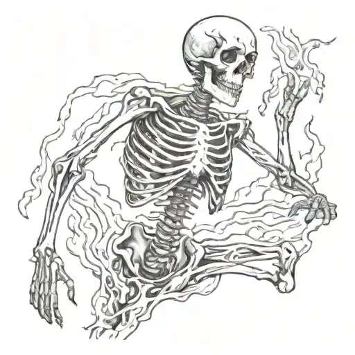 Skeleton suffering burning in hell, dark, scary, torture tattoo design idea
