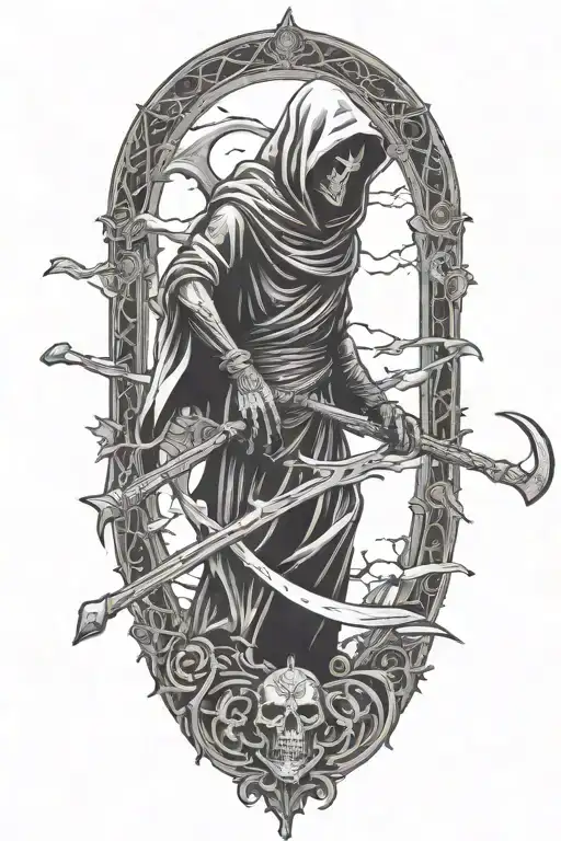 Grim reaper, large scythe tattoo design idea