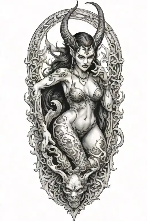 succubus, full body, seductive  tattoo design idea