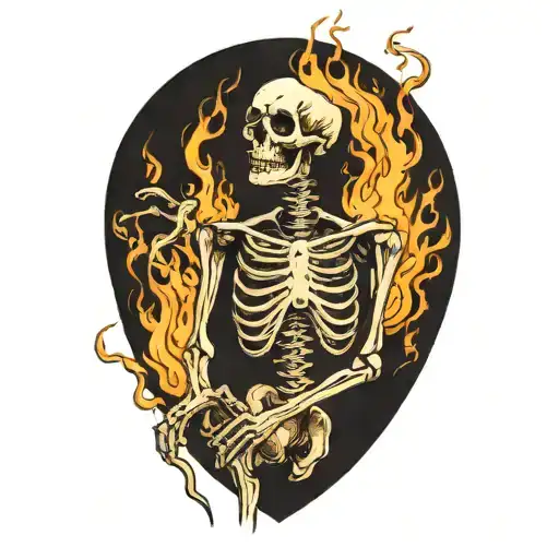burning skeleton suffering in pain hurt torture scary  tattoo design idea