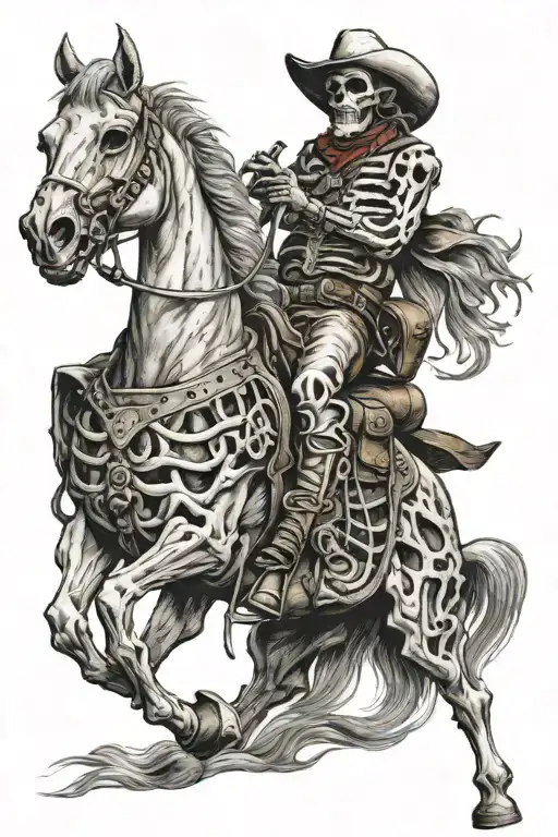 skelton cowboy riding a skeleton horse tattoo design idea