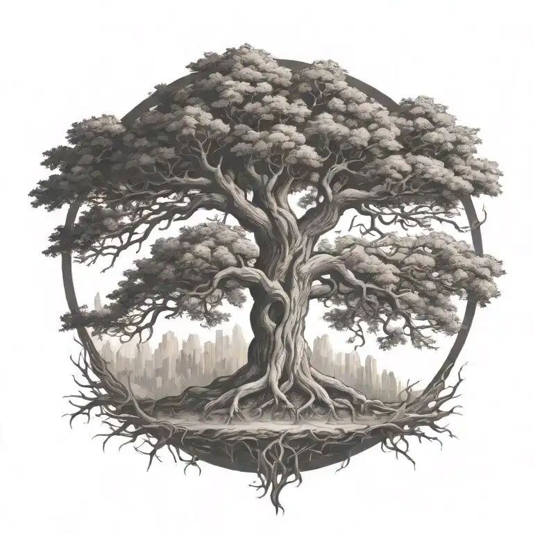 tree of life on fire burning tattoo design idea