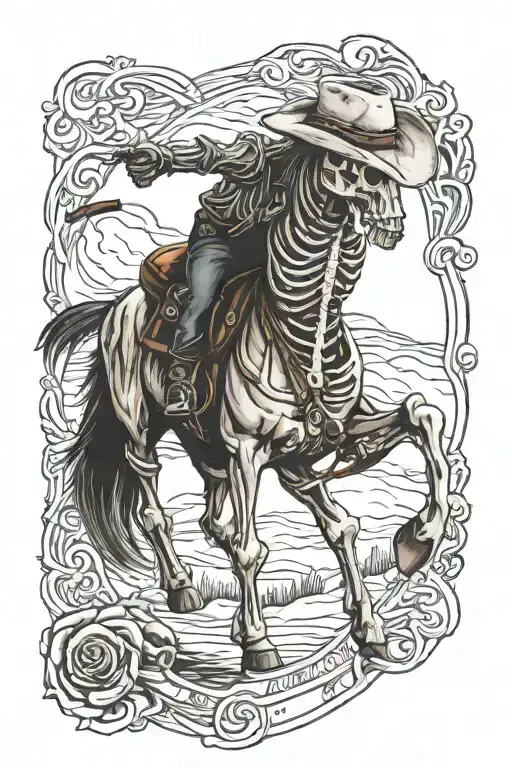 skeleton cowboy, cowboy hat, skeleton horse tattoo design idea