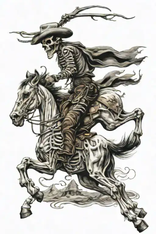 skeleton cowboy, skeleton horse, horse skeleton, running tattoo design idea