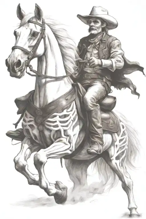 skelton cowboy riding a skeleton horse tattoo design idea