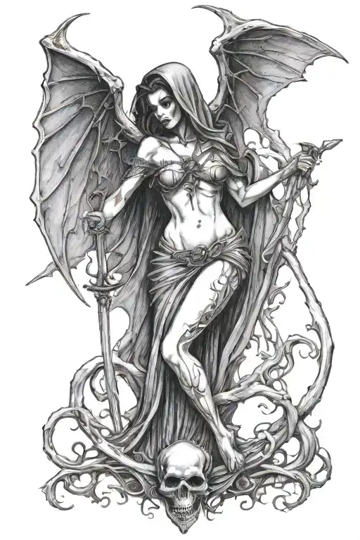 succubus and a grim reaper, seductive  tattoo design idea