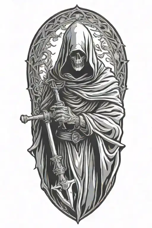 hooded reaper silohuette  tattoo design idea