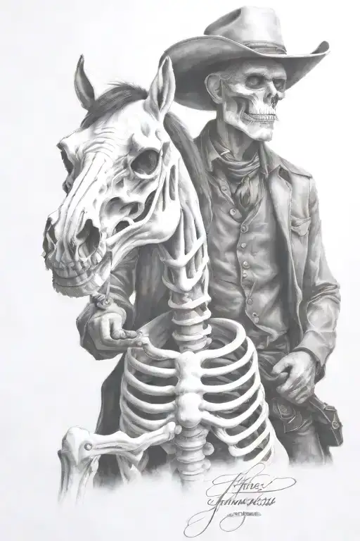 skeleton cowboy, skeleton horse tattoo design idea