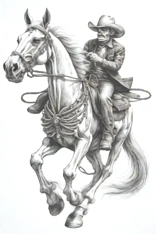 skeleton cowboy, skeleton horse tattoo design idea