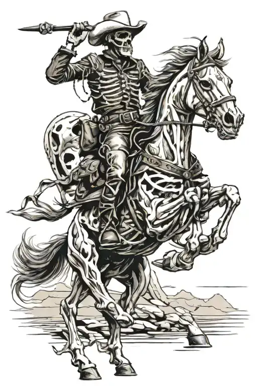 skeleton cowboy, skeleton horse, horse skeleton, running tattoo design idea