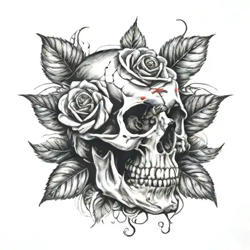 rose inside of skull tattoo design idea