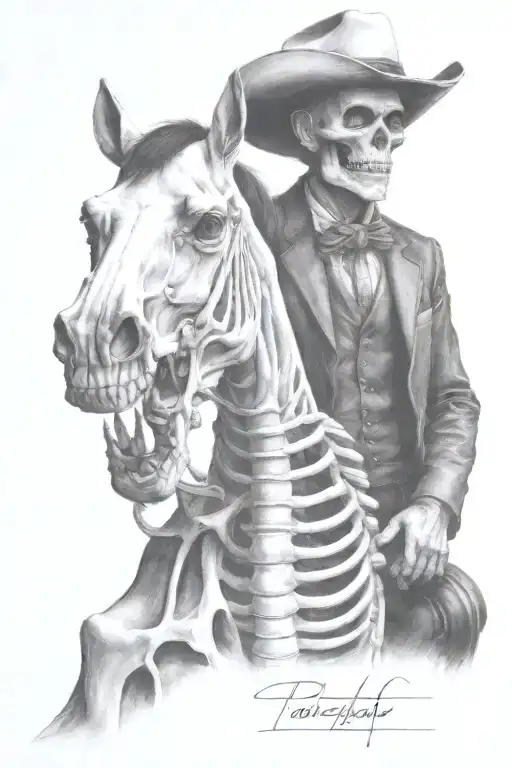 skeleton cowboy, skeleton horse tattoo design idea