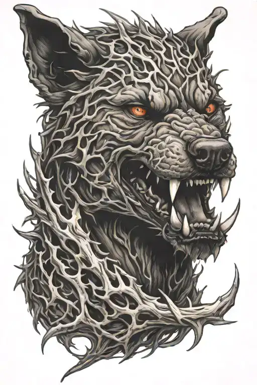 hell hound, smoke, vicious, fire, thorns tattoo design idea