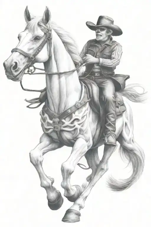 skeleton cowboy, skeleton horse, skeleton, lone rider tattoo design idea