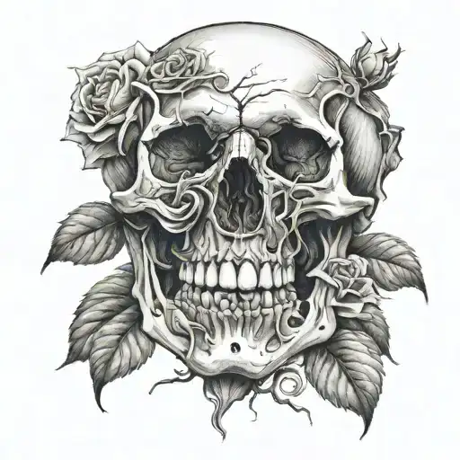 rose inside mouth, skull   tattoo design idea