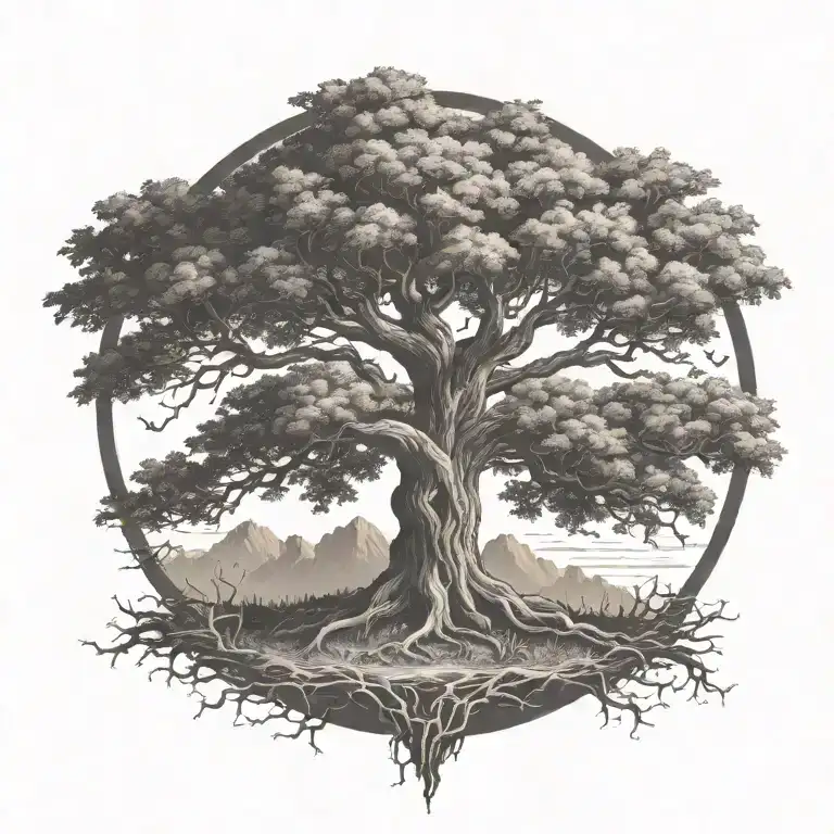 tree of life on fire burning tattoo design idea