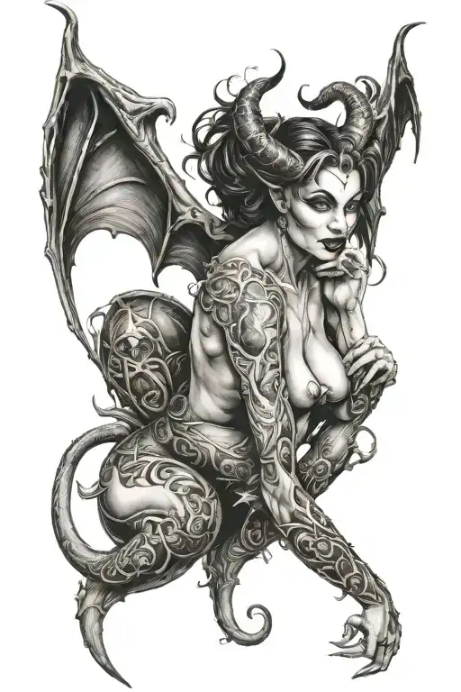 succubus, attractive woman, seductive  tattoo design idea