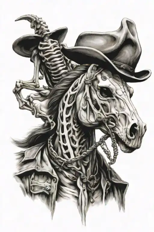 skeleton cowboy, skeleton horse  tattoo design idea