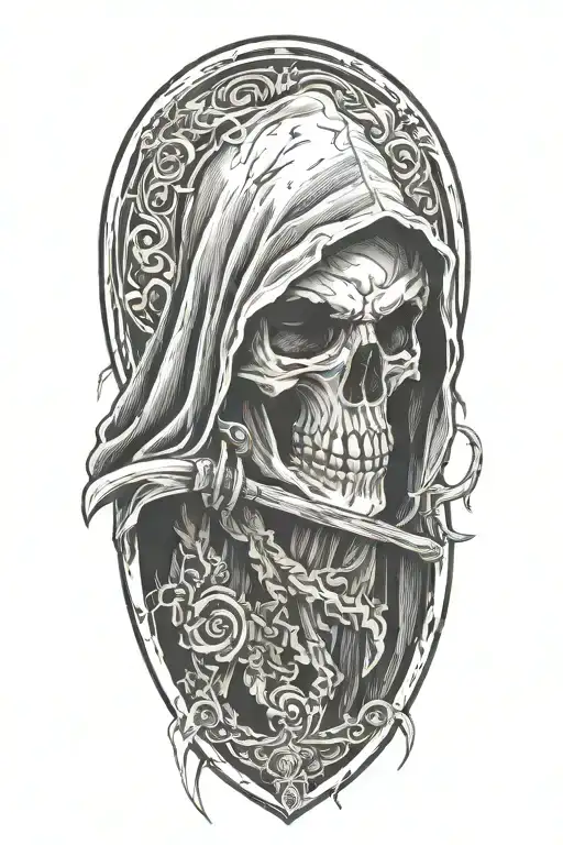 hooded reaper, scythe tattoo design idea