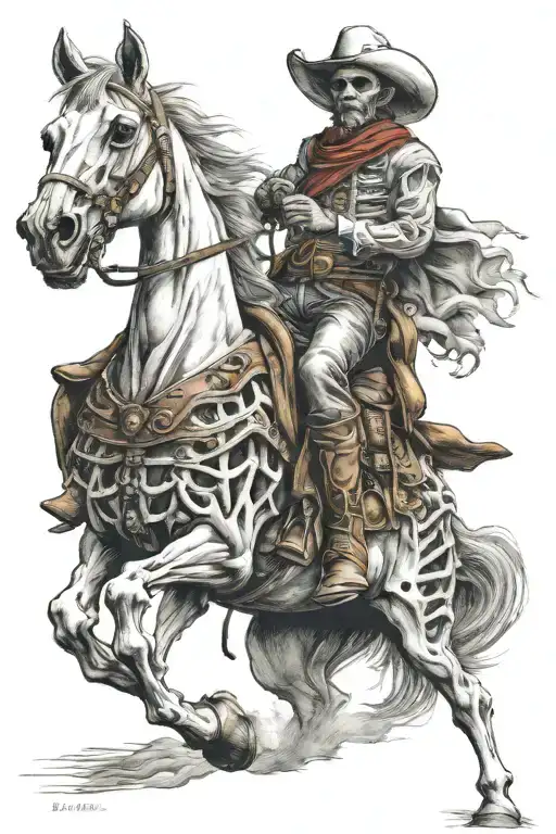 skelton cowboy riding a skeleton horse tattoo design idea