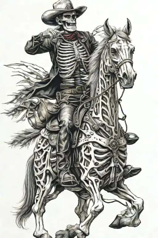 skeleton cowboy, skeleton horse  tattoo design idea