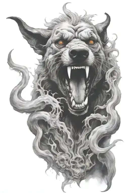 hell hound, smoke, vicious tattoo design idea