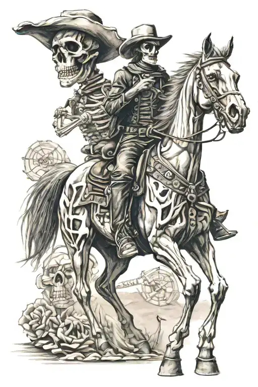skeleton cowboy, skeleton horse tattoo design idea